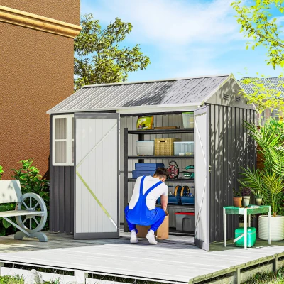 Outsunny 8x6ft Galvanised Garden Shed Metal Grey