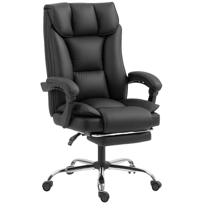 HOMCOM Silla de Oficina Reclinable a 155° con Reposapiés, Doble Acolchado y Revestimiento en Piel Sintética, Negro