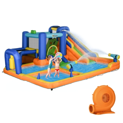 Outsunny Castel Gonflabil pentru Copii cu Tobogan Piscină Perete de Cățărat Inflator și Geantă de Transport 430x420x200cm Multicolor