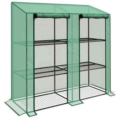 Outsunny Mini-Gewächshaus, 3 Etagen, 6 Drahtregale, 2 Öffnungen, Kunststoff-Plane, Grün