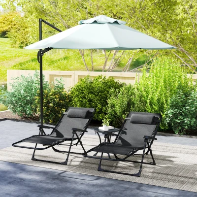 Outsunny Set de 2 șezlonguri pentru bronzat, șezlong pliant reglabil cu tetieră din textilenă, 90 x 65 x 112 cm, negru