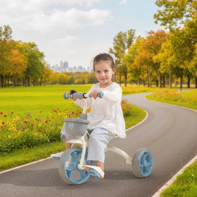 AIYAPLAY Tricicletă evolutivă pentru copii, tricicletă pentru copii de 2 până la 5 ani cu coș frontal și roți EVA, 72 x 52 x 61 cm, albastru