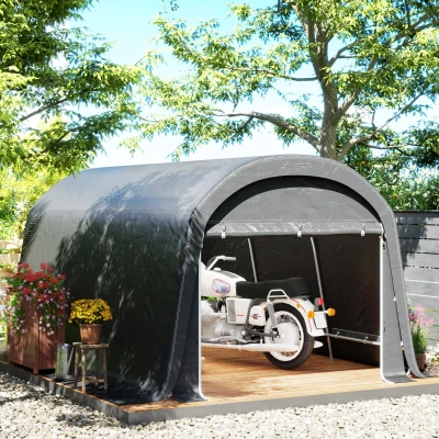 Outsunny /Tuinschuur met Plastic Zeil, Gereedschapstent, Opzetbare Garage, 300B x 450D x 230H cm, Donkergrijs