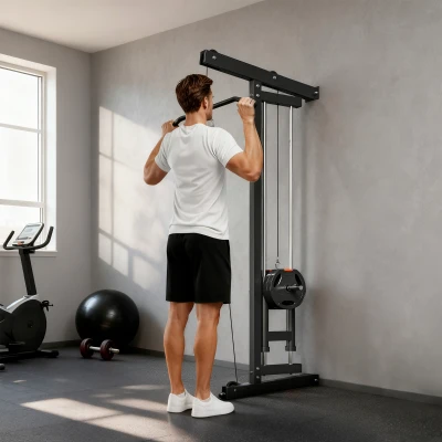 SPORTNOW Máquina de remo para entrenamiento, equipo de fitness montado en pared, máquina de poleas para gimnasio en casa, acero, negro