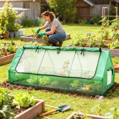 Outsunny foliekas minikas met gaasvenster, UV-bestendig koudframe voor tuinteelt, PE-folie, groen, 240 x 90 x 90 cm