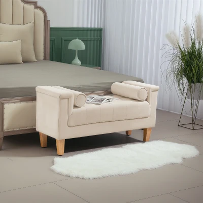 HOMCOM Elegante Gestoffeerde Bank in Vintage Stijl met 2 Kussens, Chenille Bekleding, 115 x 44 x 58 cm, Beige