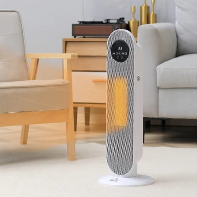 HOMCOM Încălzitor auxiliar Radiator cu suflare Radiator ceramic oscilant 15-40°C cu Telecomandă 1300/2000W, 21 x 21 x 63,5 cm