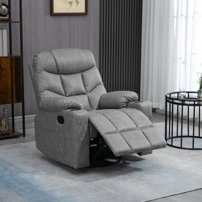 HOMCOM Reclining Armchair Swivel Faux Leather Grey 86x93cm