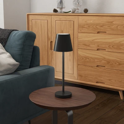 HOMCOM Lámpara de Mesita de Noche Inalámbrica con Luces LED Lámpara de Mesa USB-C Recargable 3 Colores Ø11,2x36,5 cm Negro