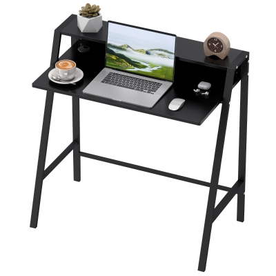 HOMCOM bureau, computertafel, bureau, werktafel met kabeldoorvoer, lade, MDF metaal zwart 84 x 45 x 85 cm