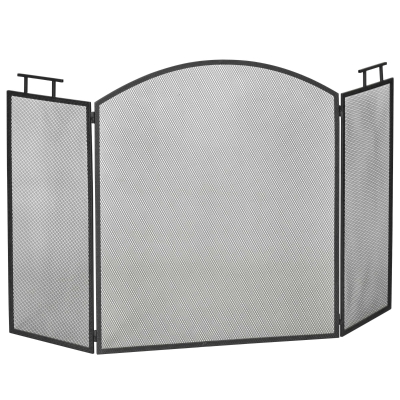 HOMCOM Paravan pentru șemineu sau sobă - Protector împotriva scânteilor 3 panouri pliabile - dim. 110l x 24P x 76,5H cm - Oțel metalic Negru