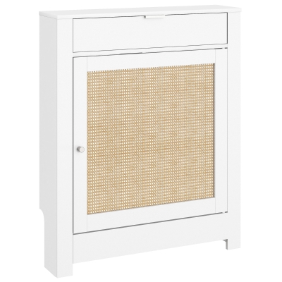 HOMCOM Cubre Radiadores con Puerta Abatible y Ratán Compartimento Diseño Bohemio para Salón Dormitorio Blanco