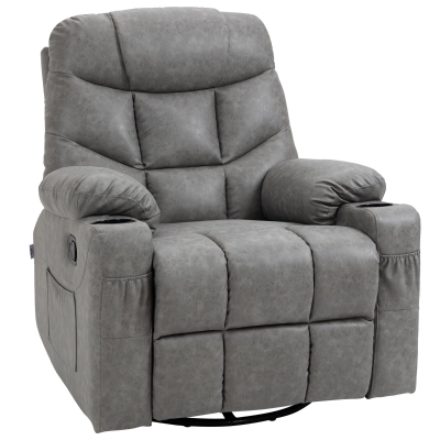 HOMCOM Reclining Armchair Swivel Faux Leather Grey 86x93cm
