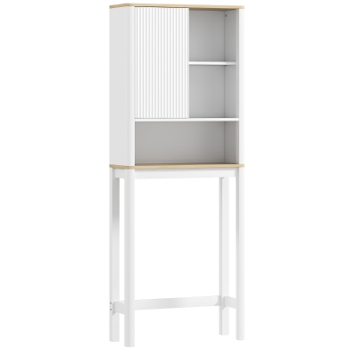 HOMCOM Mobilier de depozitare deasupra toaletei cu ușă canelată, compartimente, poliță reglabilă, 65x25x170cm, alb