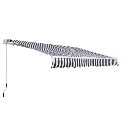 Outsunny Markiză cu braț articulat - Protecție solară cu manivelă 3,5 x 2,5 m Gri+Alb Aluminiu Poliester