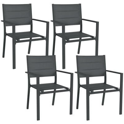 Outsunny Set de 4 scaune de grădină stivabile din aluminiu și textilenă cu cotiere, set de 4 piese pentru exterior