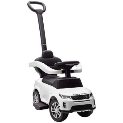 AIYAPLAY Coche Montable Licencia Land Rover con Mango y Barrera, en PP y Acero, 84x40x94.5 cm, Blanco