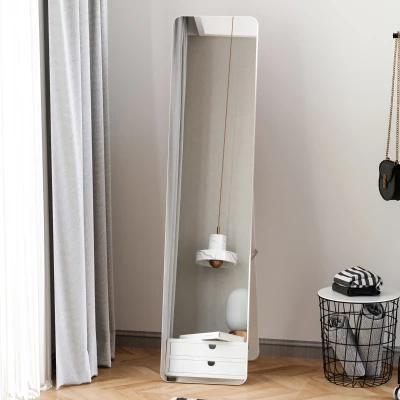 HOMCOM Oglindă pe Picior și de Perete dreptunghiulară dim. 37L x 43l x 156H cm Aspect Lemn Alb