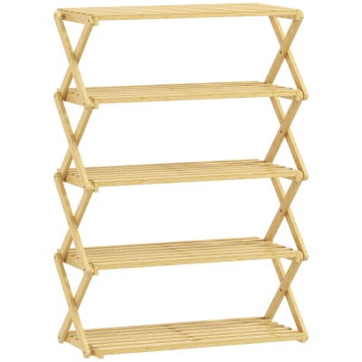 HOMCOM Zapatero Estrecho de Bambú Zapatero Vertical Plegable de 5 Niveles Sin Instalación Natural