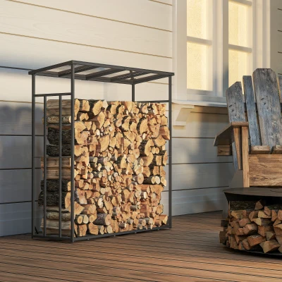 Outsunny Adăpost pentru lemne suport exterior sarcină maximă 2000 kg cu husă de protecție impermeabilă 185 x 62 x 184 cm negru