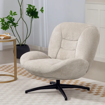 HOMCOM Silla tapizada giratoria, sillón de acento con relleno de algodón PP, tapizado de tela, base de acero, Blanco crema