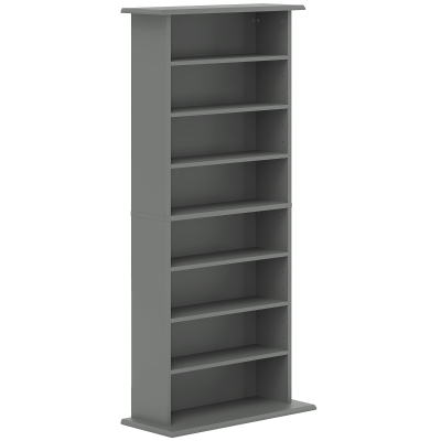 HOMCOM CD and DVD Storage with 8 compartments and 6 adjustable shelves, max capacity 360 CD/185 DVD and Blu-ray, gray
