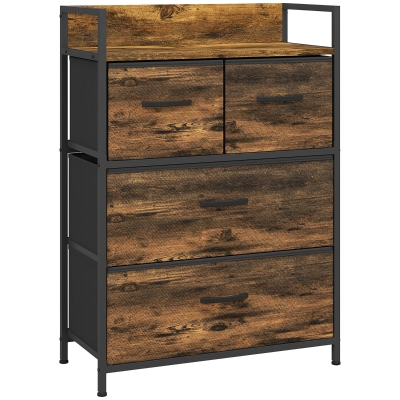 HOMCOM Commode Industrielle 4 Tiroirs Tissu et 1 Étagère