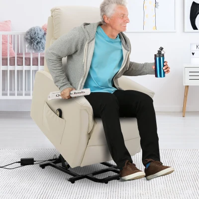 HOMCOM Opsta stoel grote comfortabele hulpstoel assistent elektrisch opstahulp ligfunctie tv-stoel beige