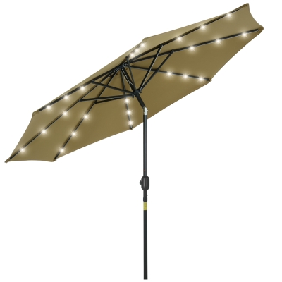 Outsunny Parasol Octogonal LED Solaire Polyester Marron