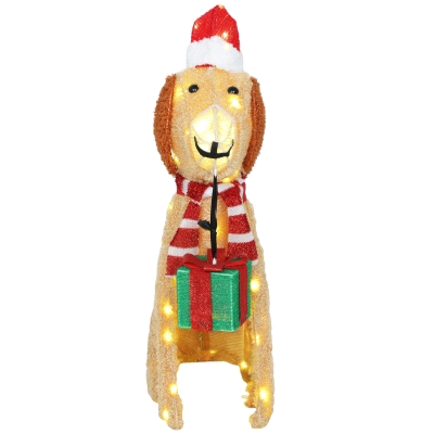 Outsunny Chiot Lumineux Noël 74 LED Blanc Chaud 64x20x70cm