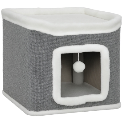 PawHut 2-Level Cat House with Bed & Toys Grey
