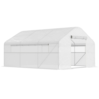 Outsunny Serre Tunnel 4x3x2m Blanc avec Portes et Fenêtres