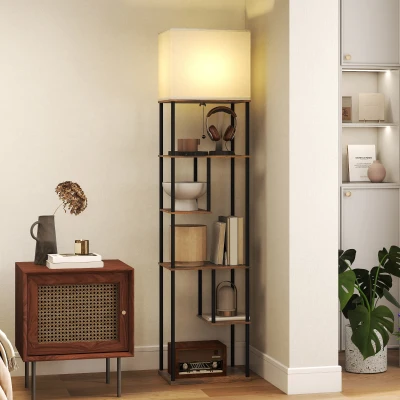 HOMCOM Lampadaire Dimmable avec Étagères Télécommande Brun