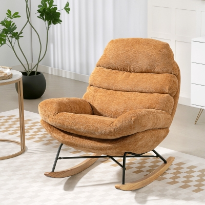 HOMCOM Sillón mecedora acolchado con patas de acero y patines de madera, Amarillo