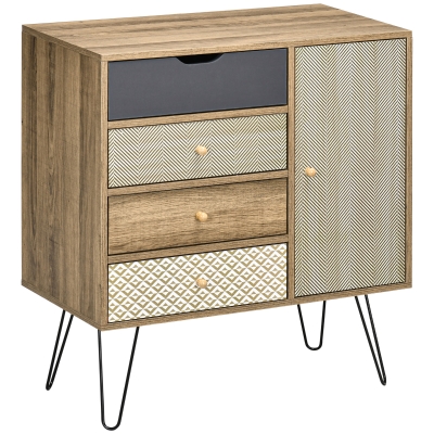 HOMCOM Buffet Bohème 4 Tiroirs 1 Placard Pieds Métal Marron