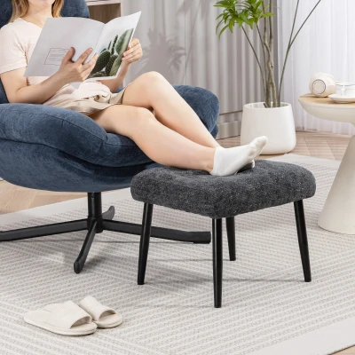 HOMCOM Sitzhocker Hocker mit weichem Sitzkissen Stahlbeinen Fußhocker mit Chenille-Stoff, 45 x 41 x 38 cm, Dunkelgrau