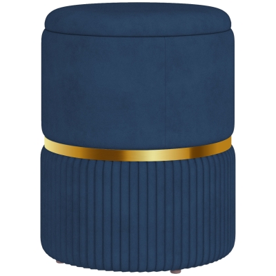 HOMCOM Pouf Coffre Velours Bleu 36x36x44 cm Salon/Chambre