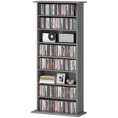 HOMCOM Rangement CD/DVD 8 Compartiments 6 Étagères Réglables Gris