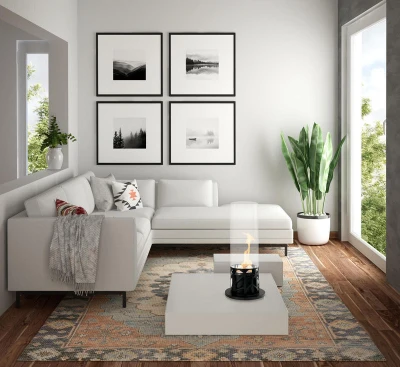 E-STYLO Biocamino da terra moderno dal design elegante e compatto, perfetto per creare un’atmosfera calda e accogliente in qualsiasi ambiente domestico, 20.3cm X 20.3cm H. 50cm