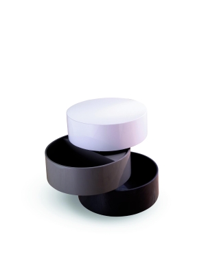 E-STYLO Tavolino moderno apribile con 3 ripiani contenitori girevoli, perfetto per chi desidera funzionalità e design contemporaneo in un unico complemento d’arredo, 50cm X 50cm H. 50cm