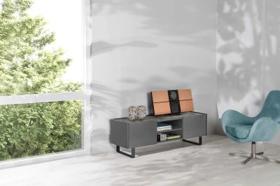 E-STYLO Mobile porta TV moderno con top in ceramica effetto marmo grigio, perfetto per aggiungere stile e funzionalità al tuo soggiorno, 40 cm X 140 cm H. 45 cm