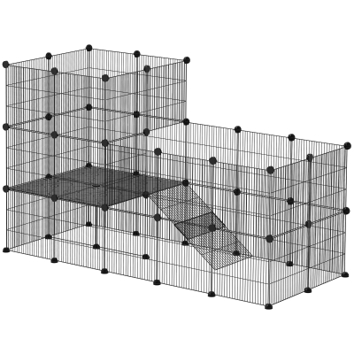 PawHut Enclos Modulable 2 Niveaux Acier Noir 140x70x105 cm