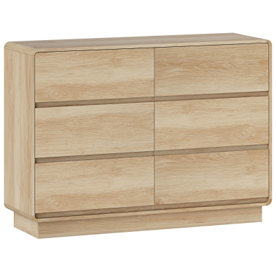 HOMCOM Anrichte mit 6 Schubladen Abgerundete Kanten für Wohnzimmer Küche Flur Büro 120x38x86 cm Natur