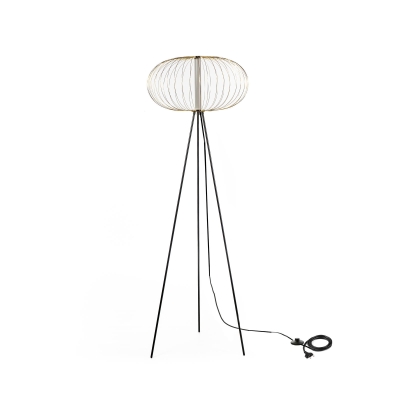 E-STYLO Lampada da terra con paralume dorato a gabbia e base treppiede nera, perfetta per aggiungere un tocco moderno e sofisticato a qualsiasi ambiente, 50cm X 50cm H. 150cm