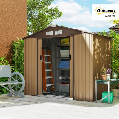 Outsunny Outdoor Storage Shed, 7ft x 4ft, Large Patio Roofed Tool Metal Storage Building Foundation Sheds Box Outdoor Furniture
