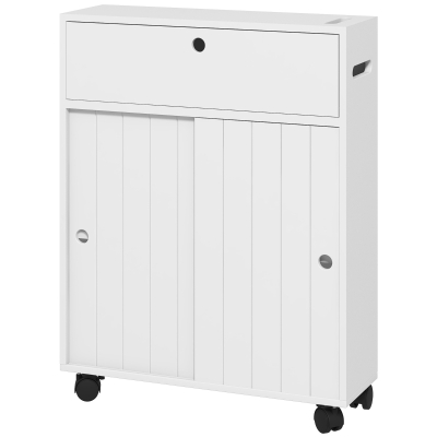 kleankin Meuble WC Blanc Rangement Papier sur Roulettes 52x17cm