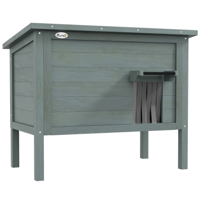 PawHut Maison pour chats niche d’extérieur en bois surélevée avec toit ouvrable isolée 85 x 50 x 68,5 cm gris foncé et noir