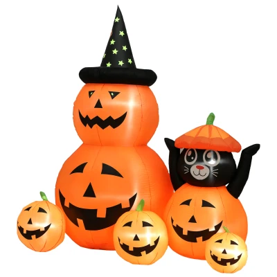 Outsunny Halloween Inflatable Pumpkin Cat LED Orange Black