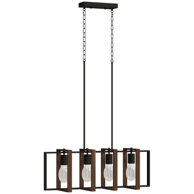 HOMCOM Moderne Pendelleuchte, Deckenleuchte mit 4 drehbaren Rahmen und verstellbarer Höhe, 80 x 21 x 90-130 cm, Nussbaum