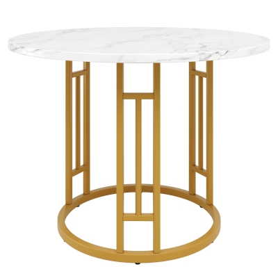 Tavolo da pranzo rotondo per 4 persone, Bianco+Oro